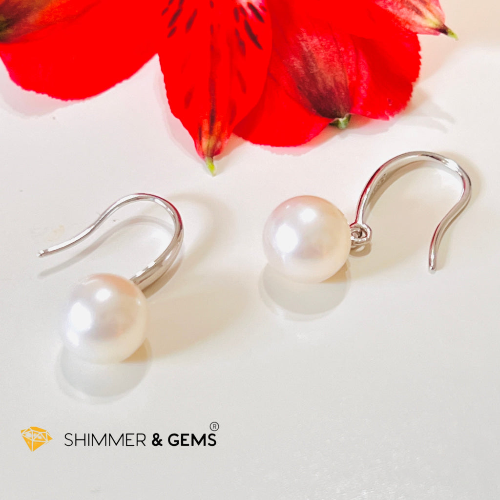 White Pearl 8-8.5Mm 925 Silver Hook Earrings (Aaa Grade)