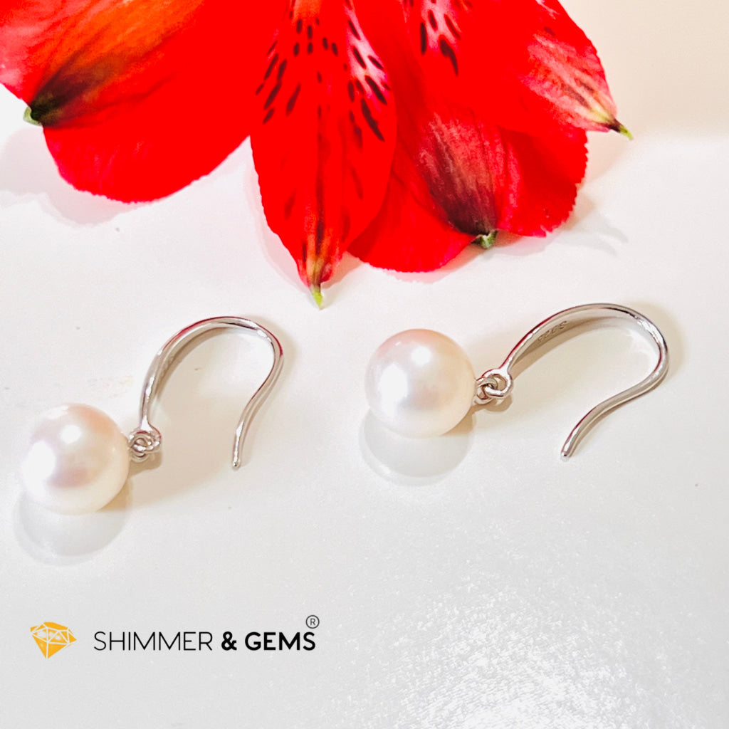 White Pearl 8-8.5Mm 925 Silver Hook Earrings (Aaa Grade)