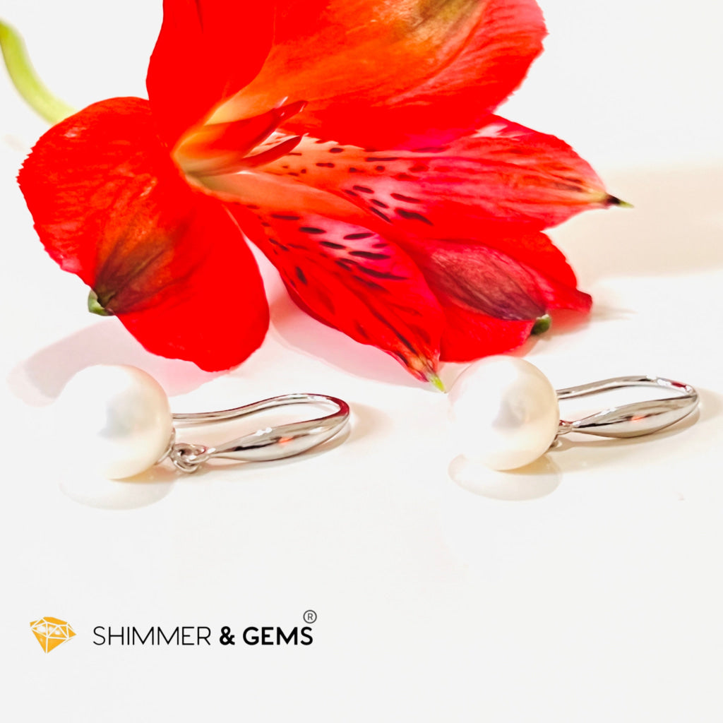 White Pearl 8-8.5Mm 925 Silver Hook Earrings (Aaa Grade)