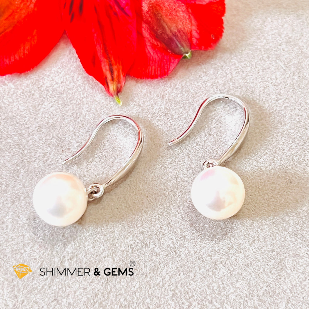 White Pearl 8-8.5Mm 925 Silver Hook Earrings (Aaa Grade)