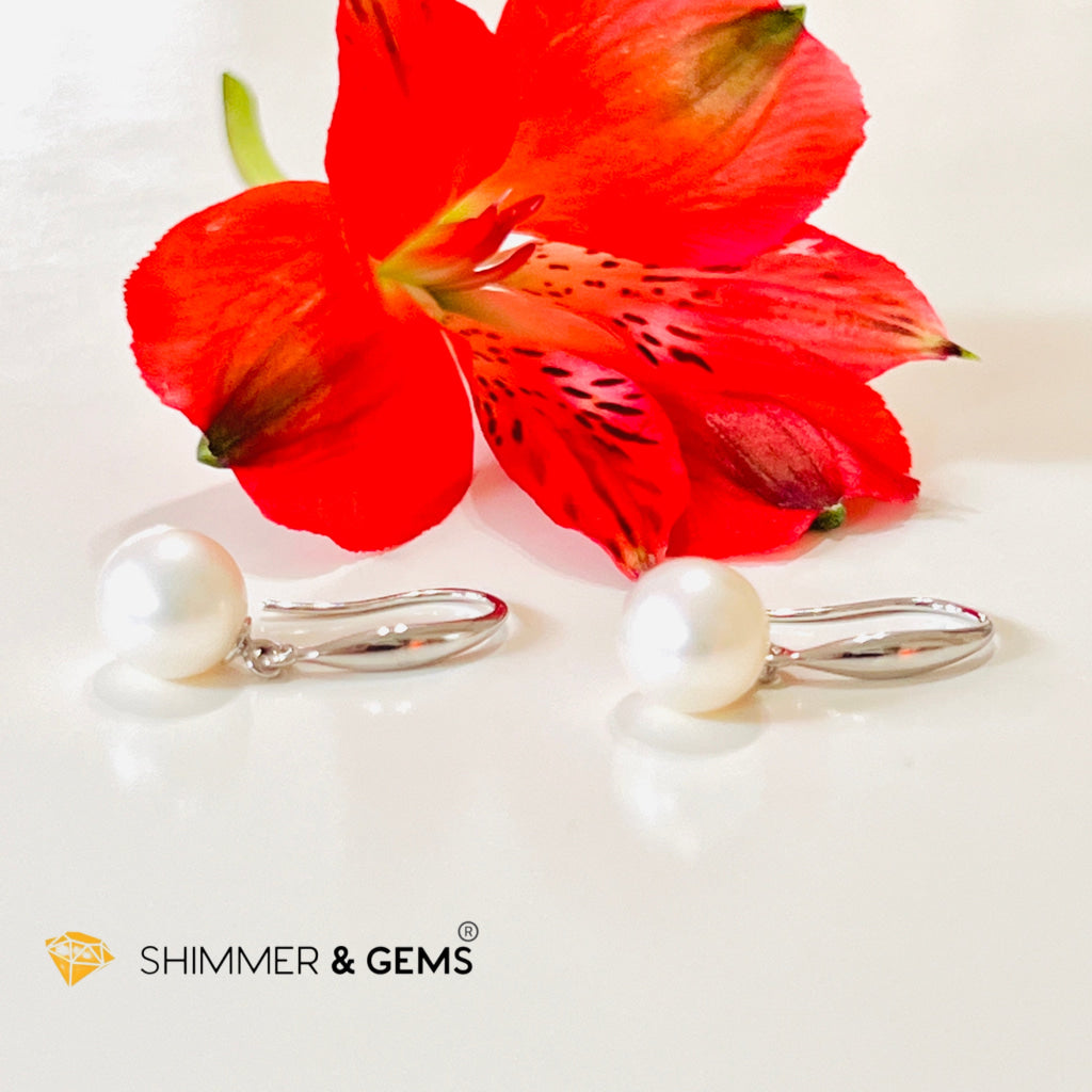 White Pearl 8-8.5Mm 925 Silver Hook Earrings (Aaa Grade)