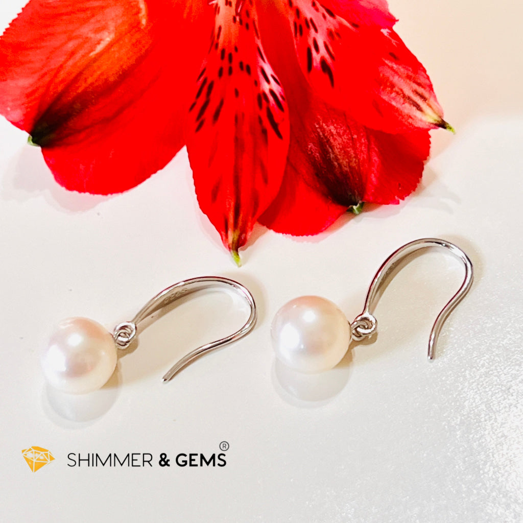 White Pearl 8-8.5Mm 925 Silver Hook Earrings (Aaa Grade)