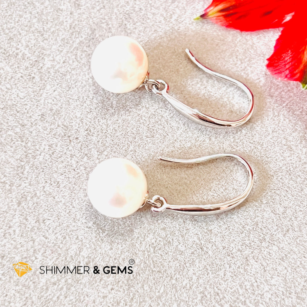 White Pearl 8-8.5Mm 925 Silver Hook Earrings (Aaa Grade)