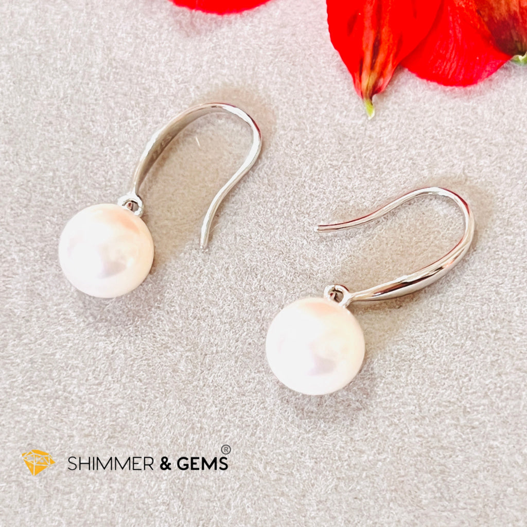 White Pearl 8-8.5Mm 925 Silver Hook Earrings (Aaa Grade)