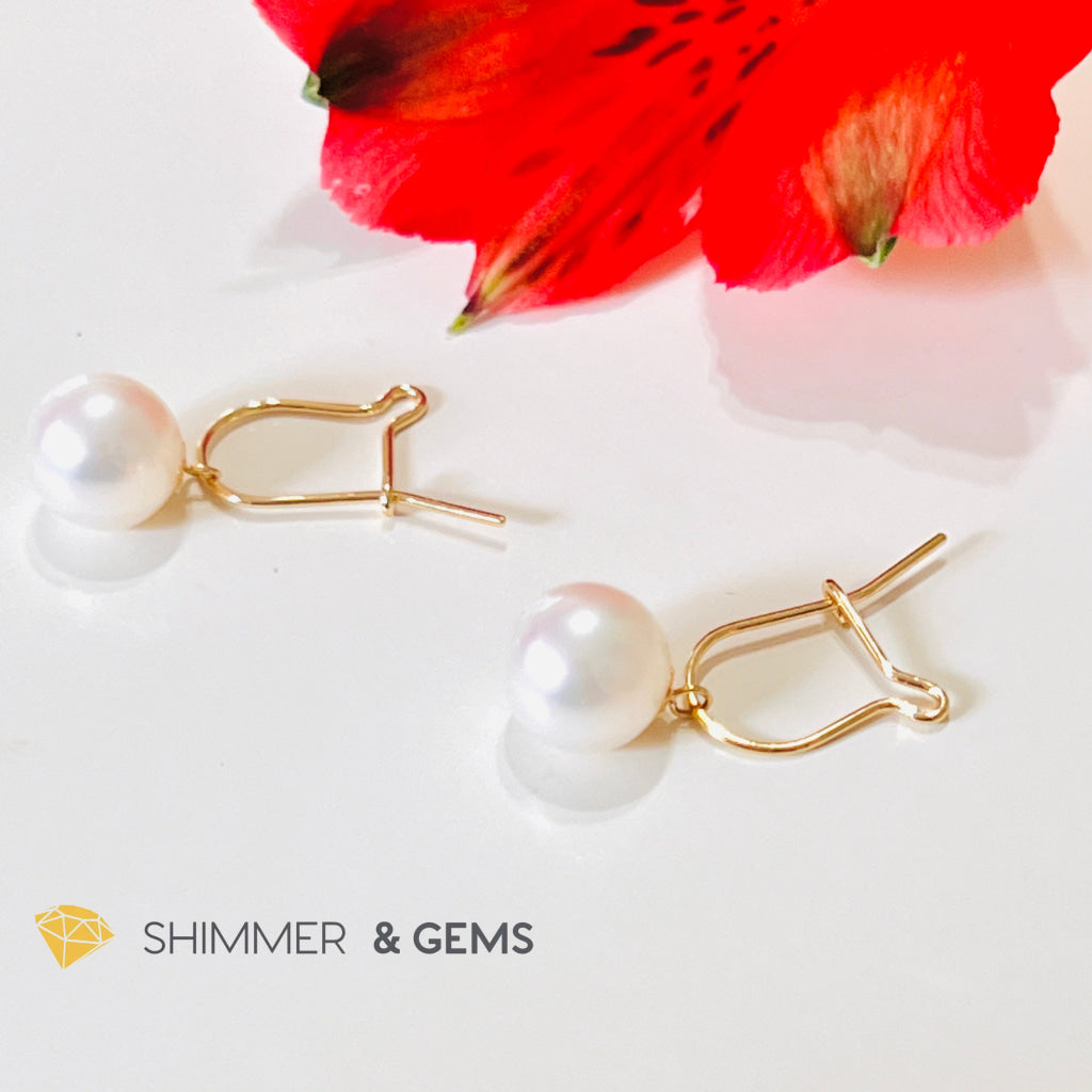 White Pearl Lever Back 18K Gold Earrings (Aaa Grade)