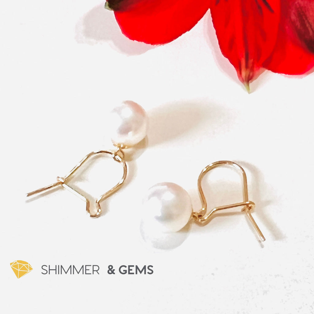 White Pearl Lever Back 18K Gold Earrings (Aaa Grade)