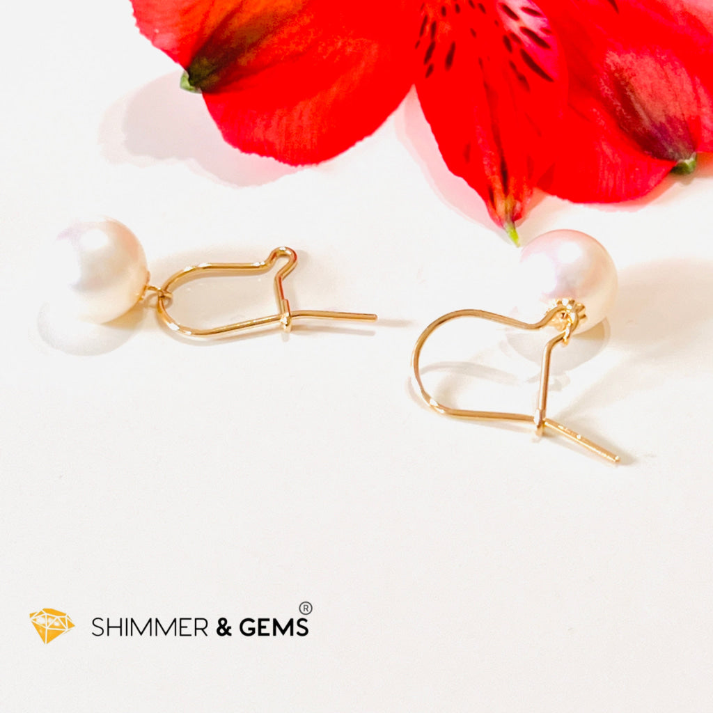 White Pearl Lever Back 18K Gold Earrings (Aaa Grade)