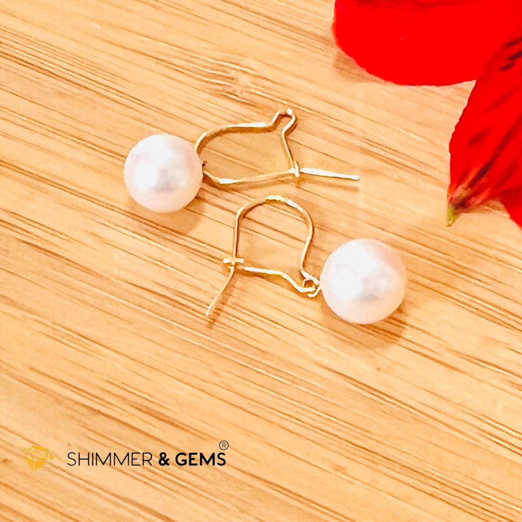 White Pearl Lever Back 18K Gold Earrings (Aaa Grade)