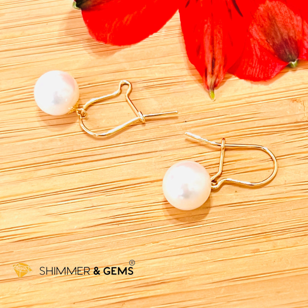 White Pearl Lever Back 18K Gold Earrings (Aaa Grade)