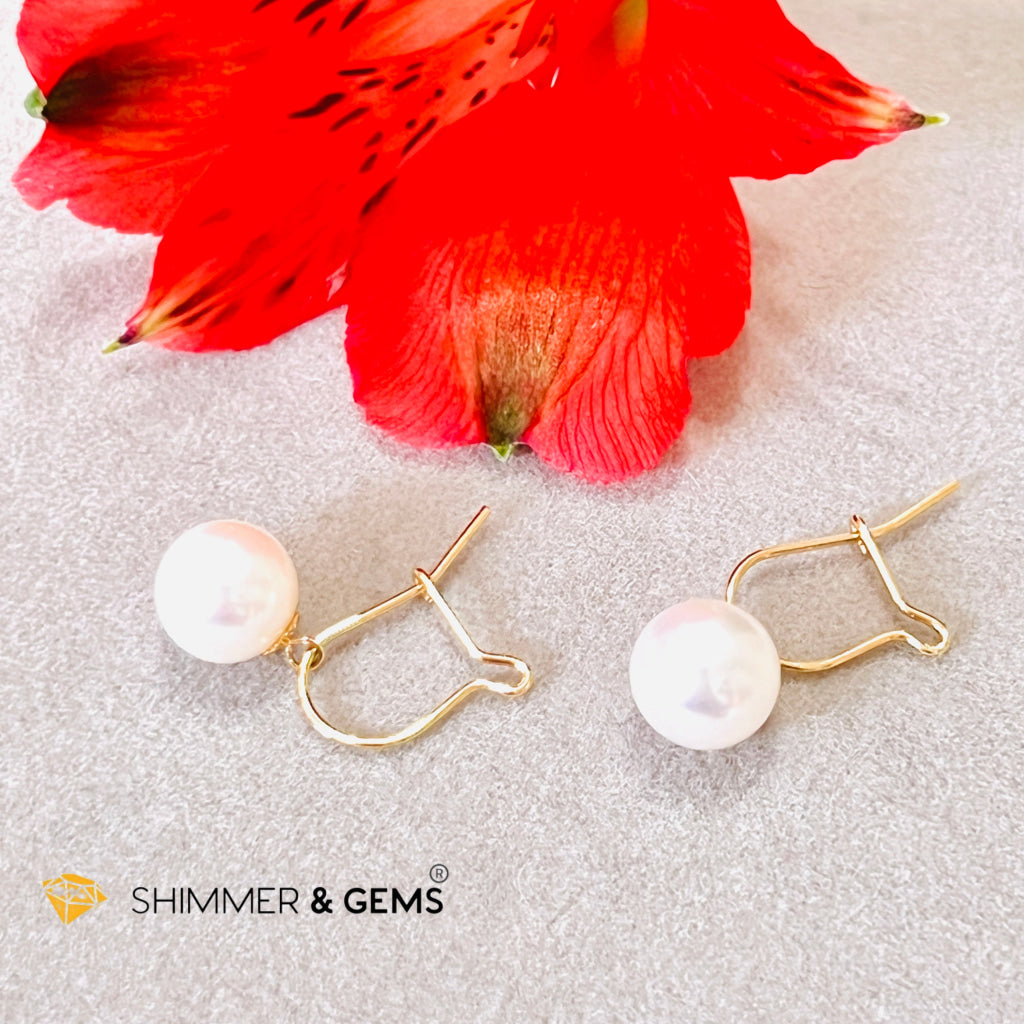 White Pearl Lever Back 18K Gold Earrings (Aaa Grade)