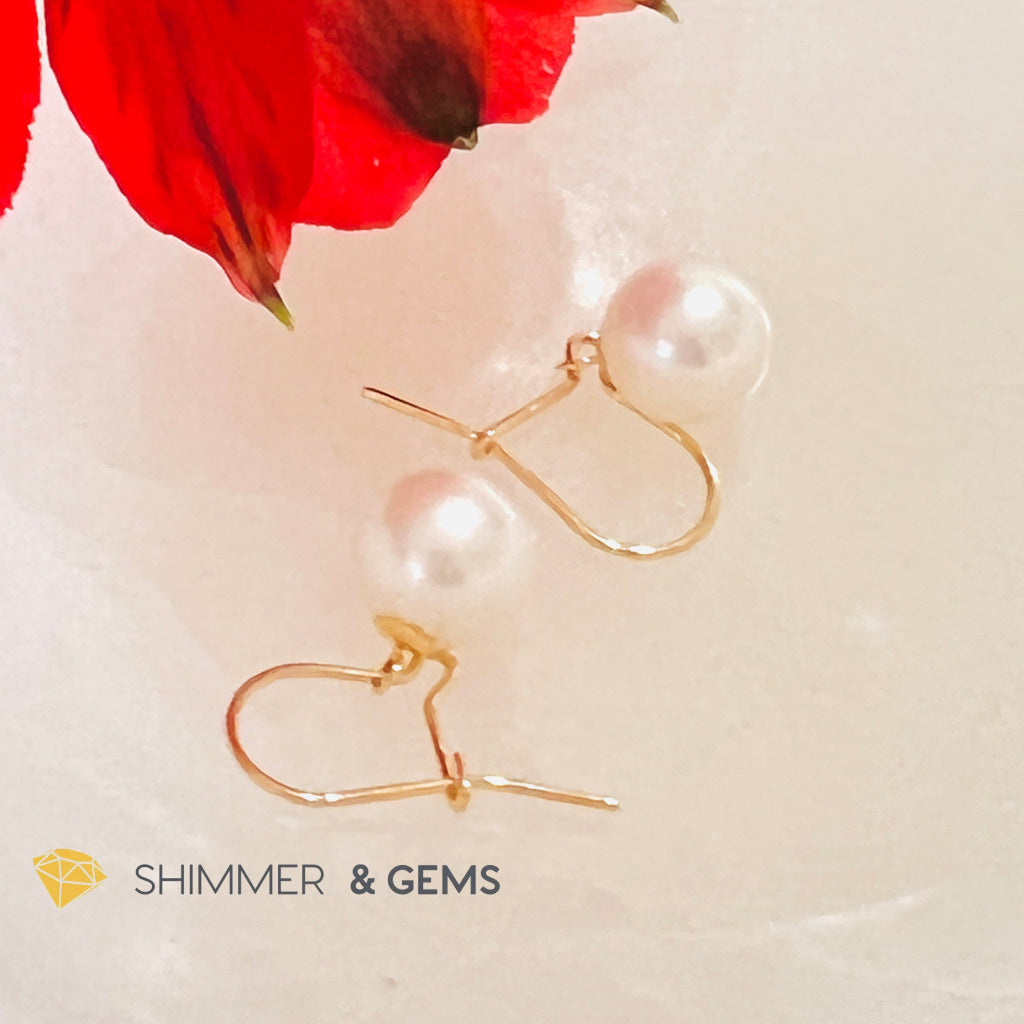 White Pearl Lever Back 18K Gold Earrings (Aaa Grade) 7.5-8Mm