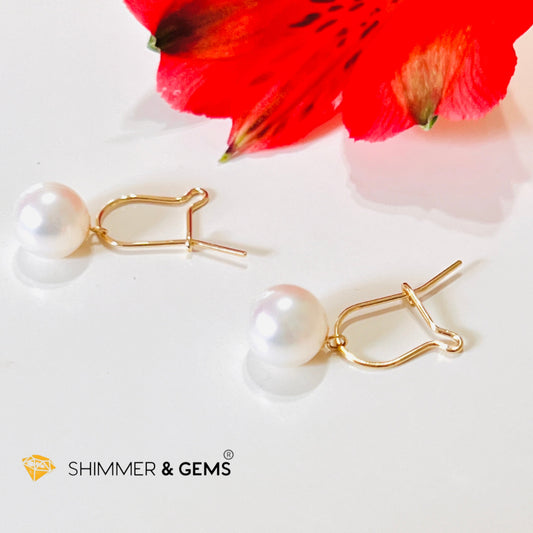 White Pearl Lever Back 18K Gold Earrings (Aaa Grade)