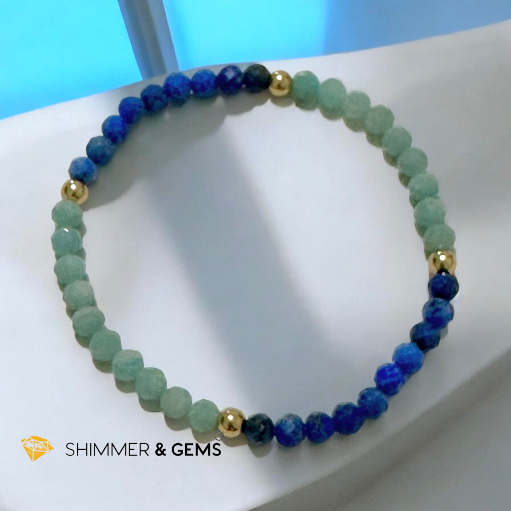 Friendship Bond Bracelet (Lapis and Amazonite 4mm Faceted with Stainless Steel Beads)