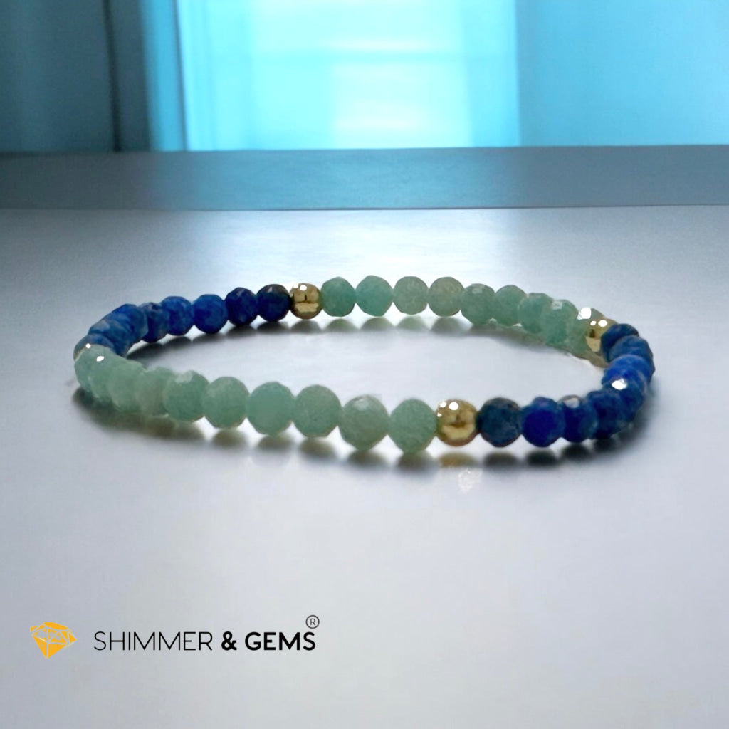 Friendship Bond Bracelet (Lapis and Amazonite 4mm Faceted with Stainless Steel Beads)