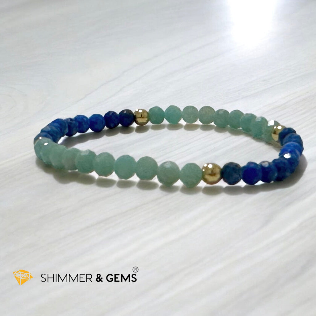 Friendship Bond Bracelet (Lapis and Amazonite 4mm Faceted with Stainless Steel Beads)