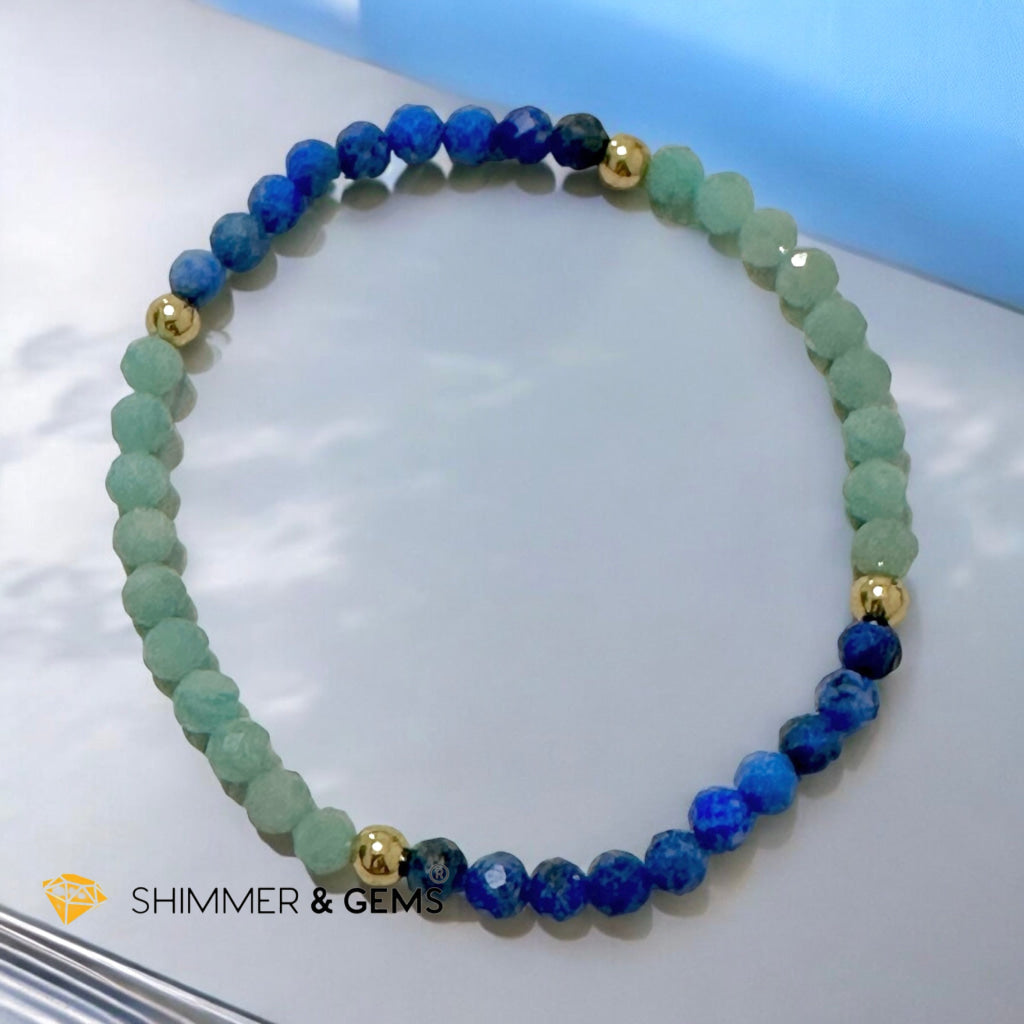 Friendship Bond Bracelet (Lapis and Amazonite 4mm Faceted with Stainless Steel Beads)