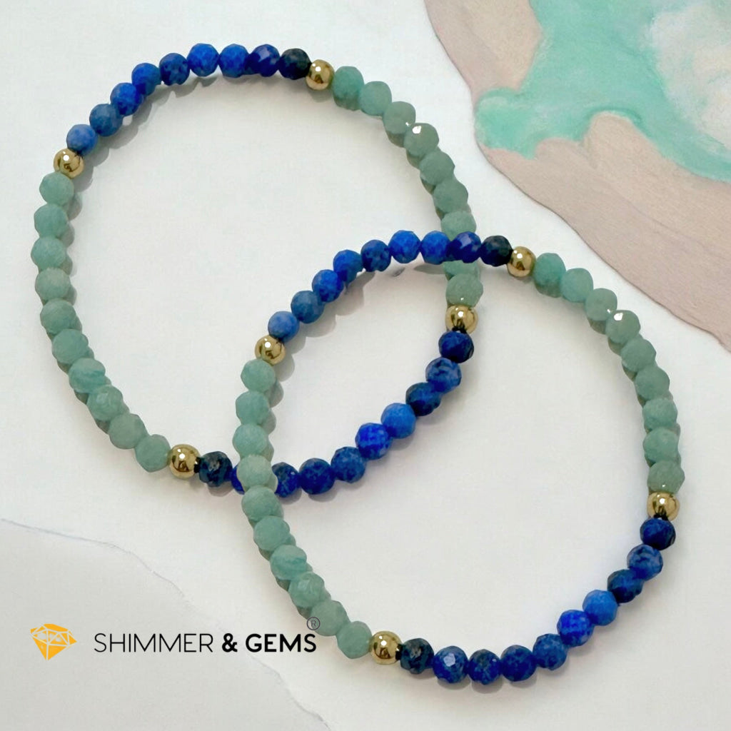 Friendship Bond Bracelet (Lapis and Amazonite 4mm Faceted with Stainless Steel Beads)