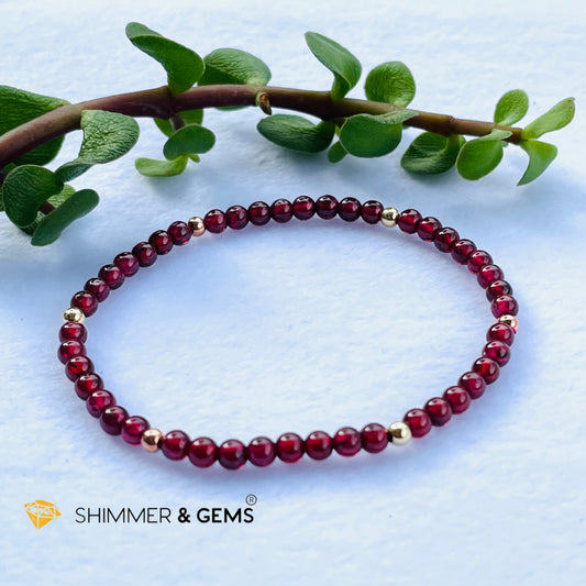 Garnet 3Mm Bracelet With 14K Gold Filled Beads (Passion & Vitality)