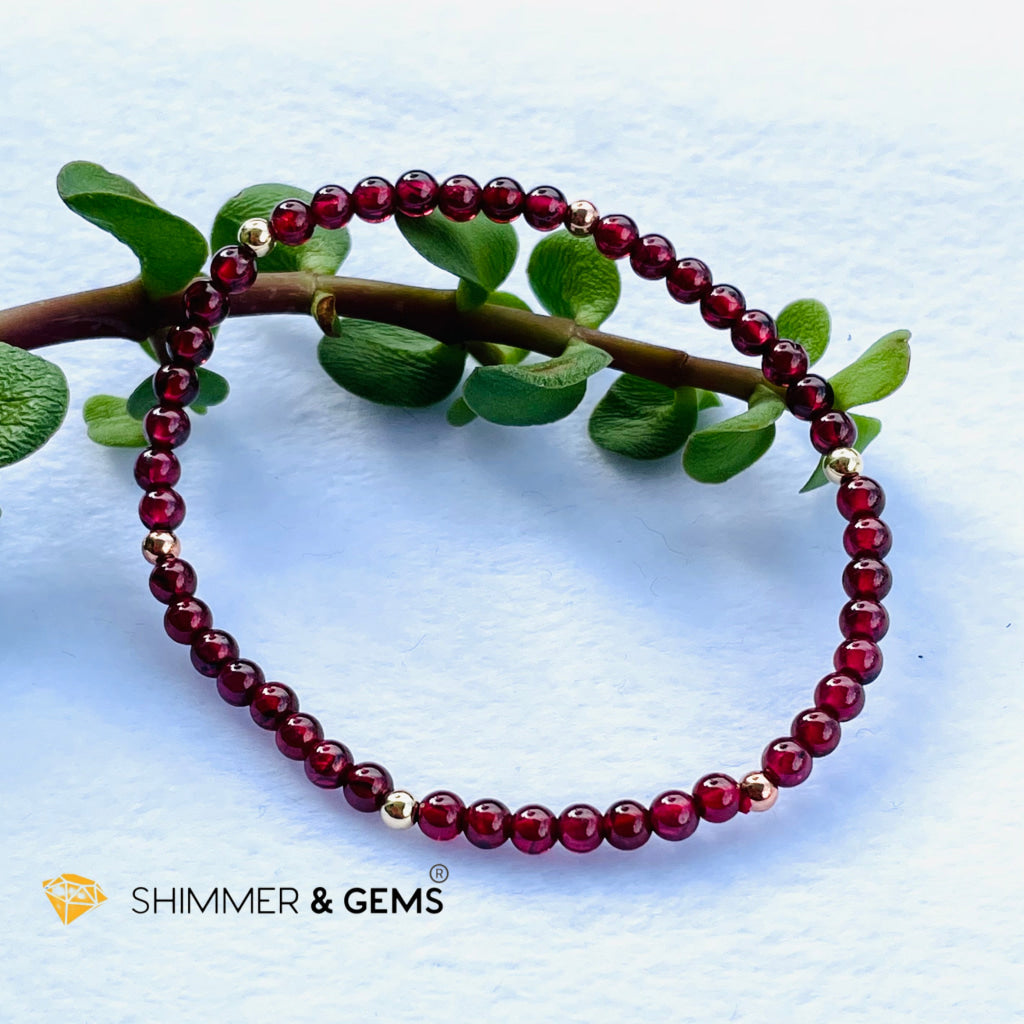 Garnet 3Mm Bracelet With 14K Gold Filled Beads (Passion & Vitality)