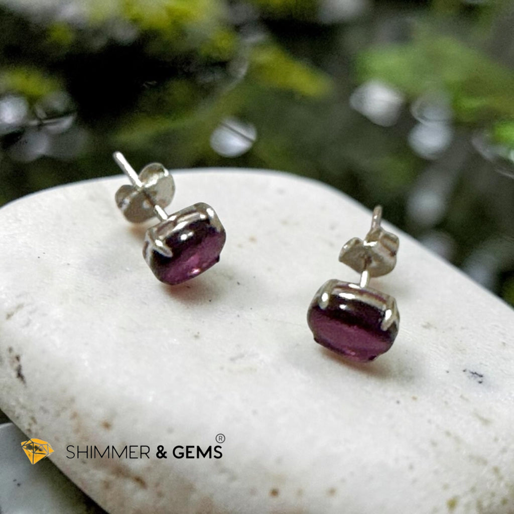 Garnet 6×8mm Oval 925 Silver Earrings