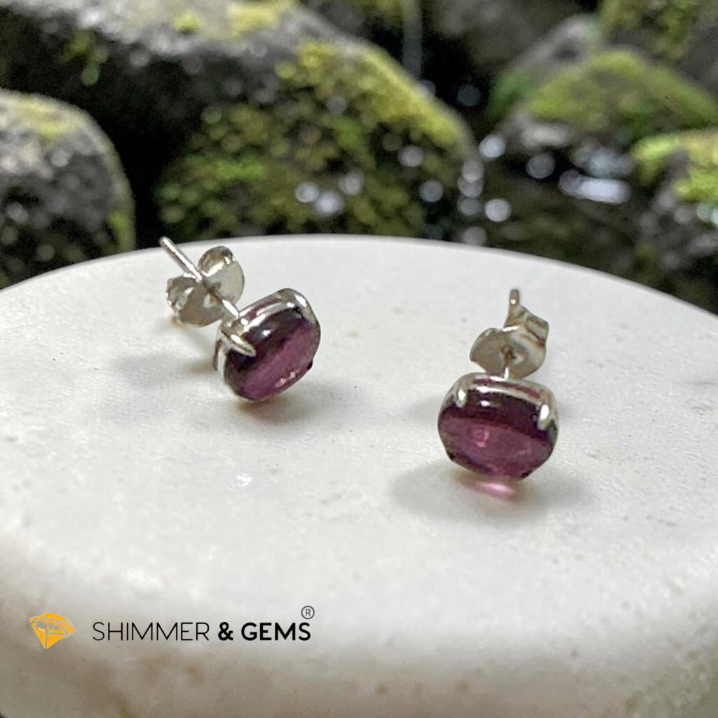 Garnet 6×8mm Oval 925 Silver Earrings