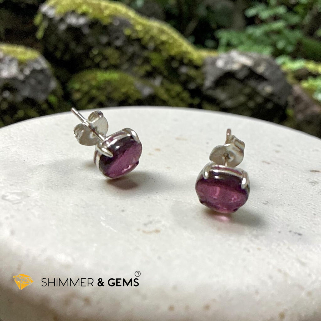 Garnet 6×8mm Oval 925 Silver Earrings