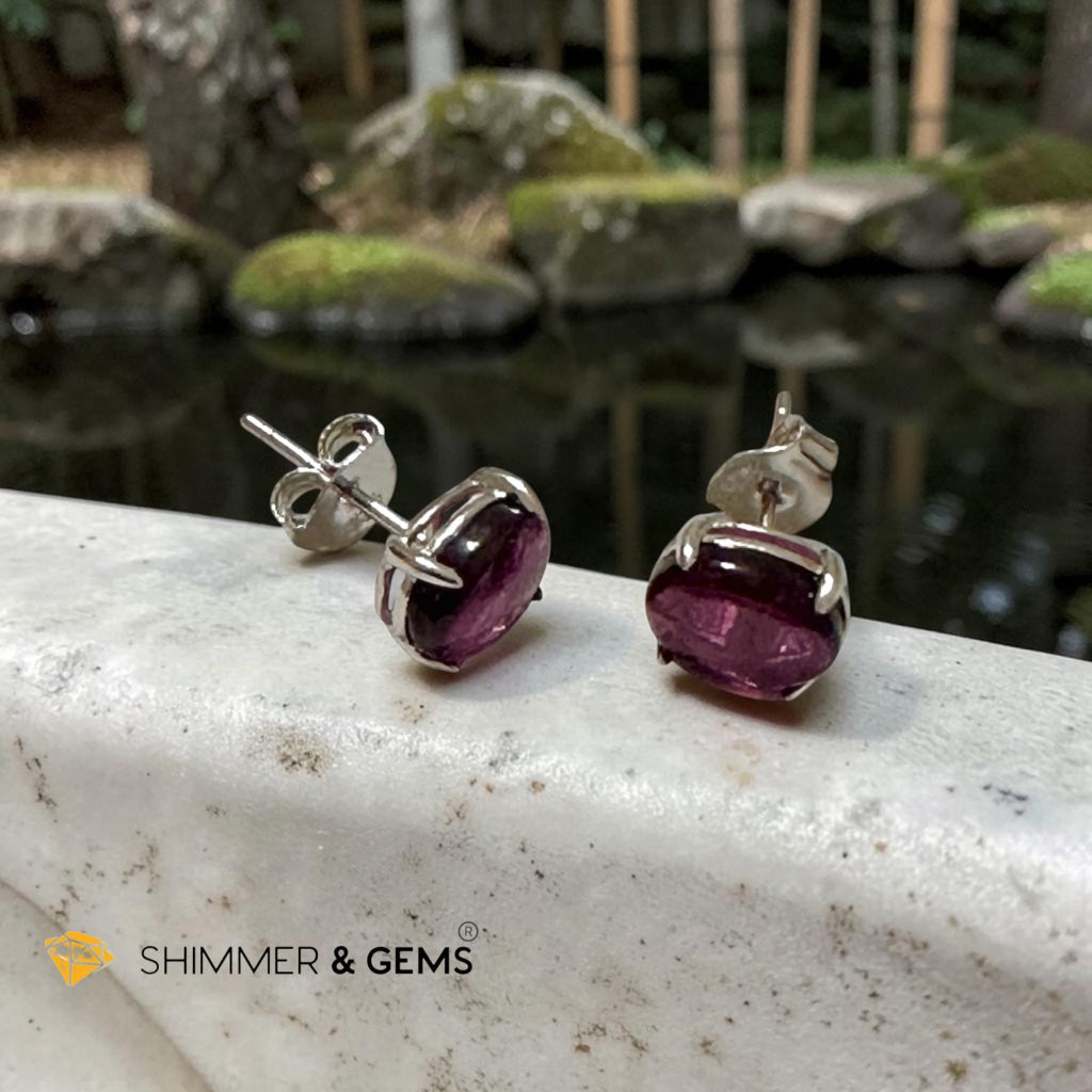 Garnet 6×8mm Oval 925 Silver Earrings