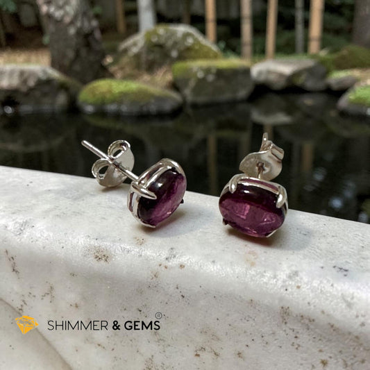 Garnet 6×8mm Oval 925 Silver Earrings