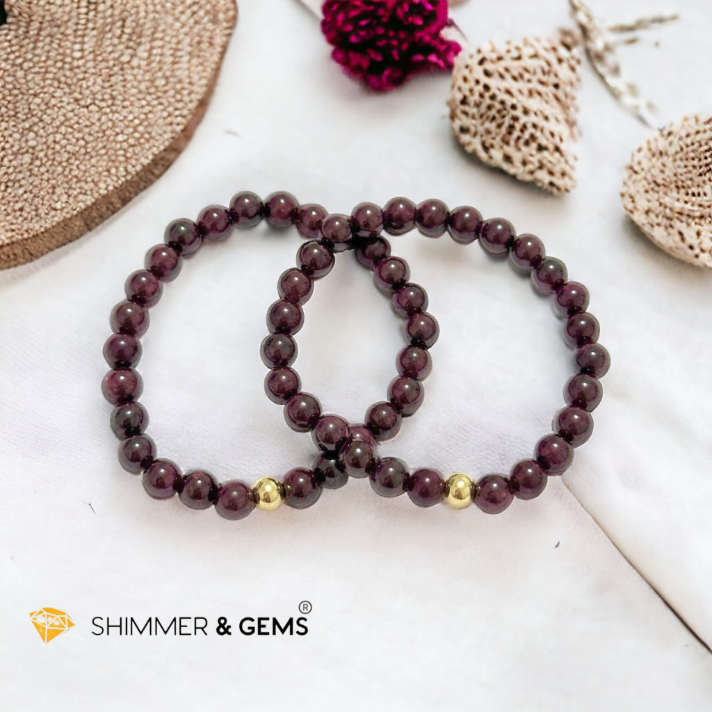 Garnet 6mm Bracelet with 14k gold filled bead