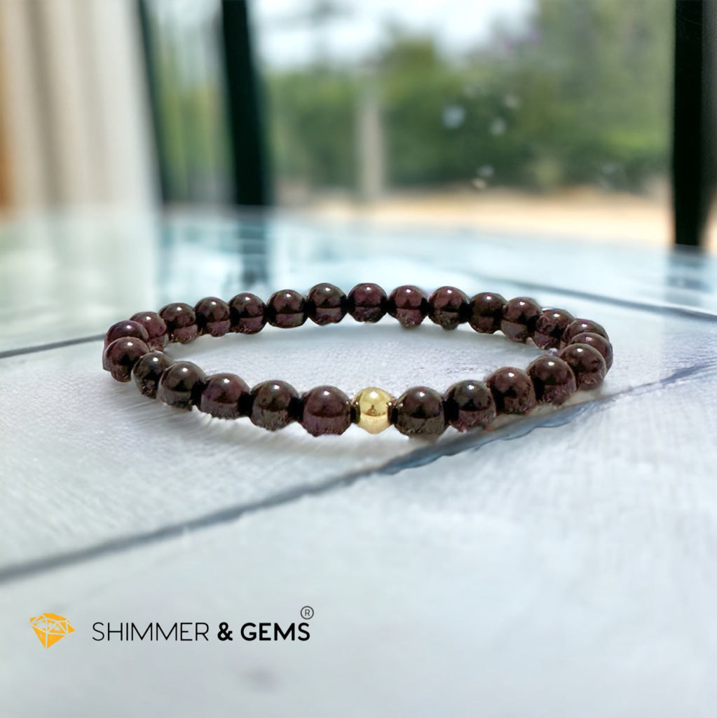 Garnet 6mm Bracelet with 14k gold filled bead