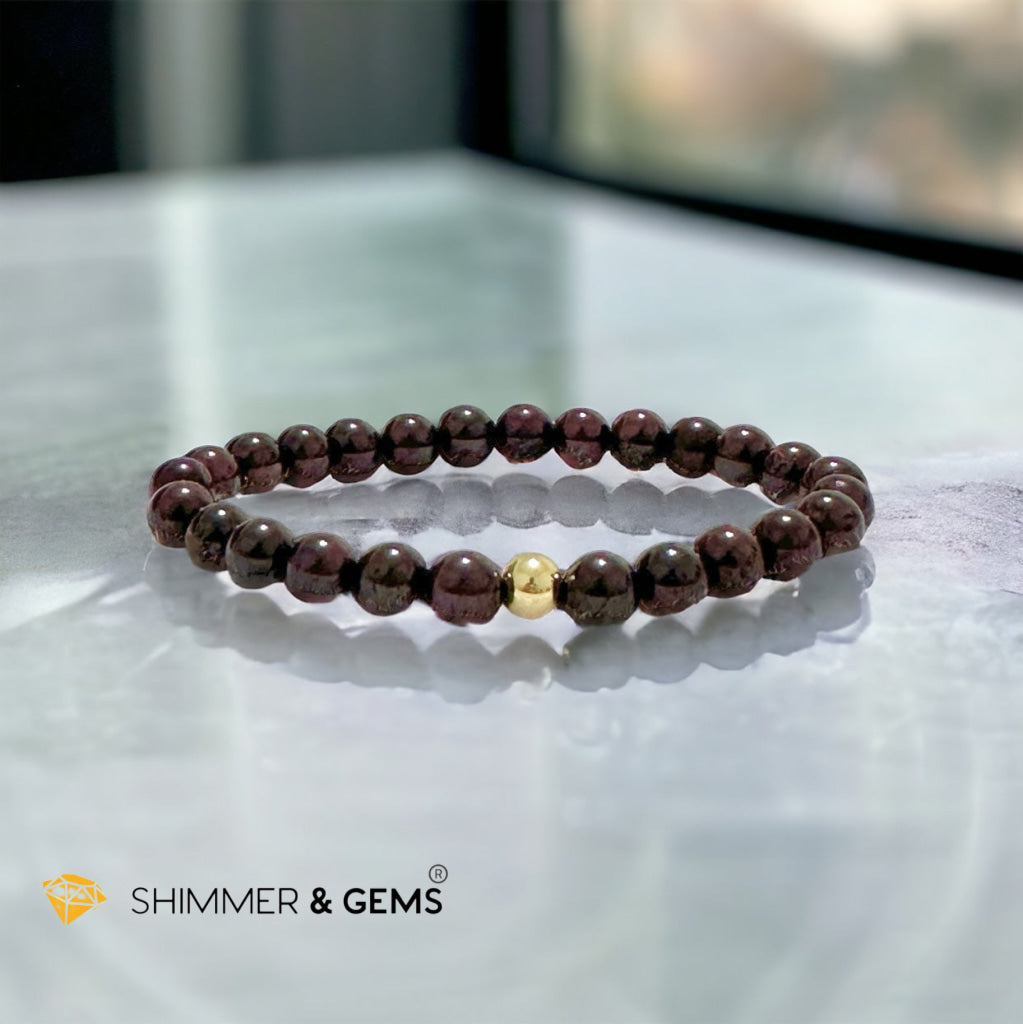 Garnet 6mm Bracelet with 14k gold filled bead