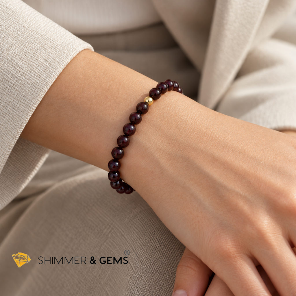 Garnet 6mm Bracelet with 14k gold filled bead
