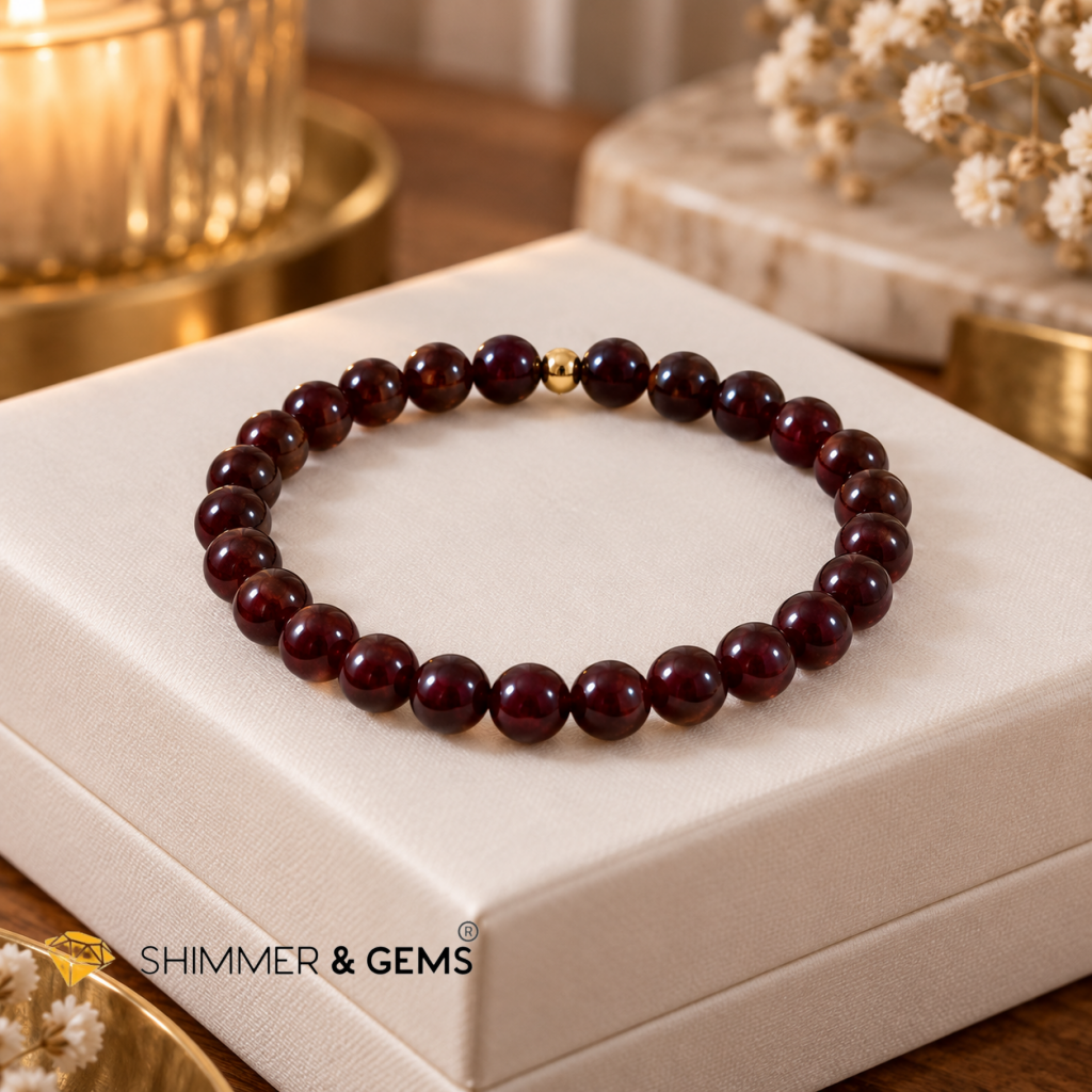 Garnet 6mm Bracelet with 14k gold filled bead