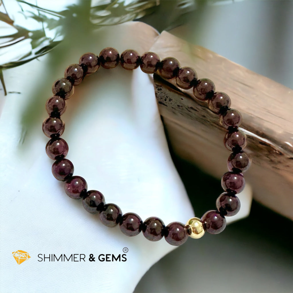 Garnet 6mm Bracelet with 14k gold filled bead