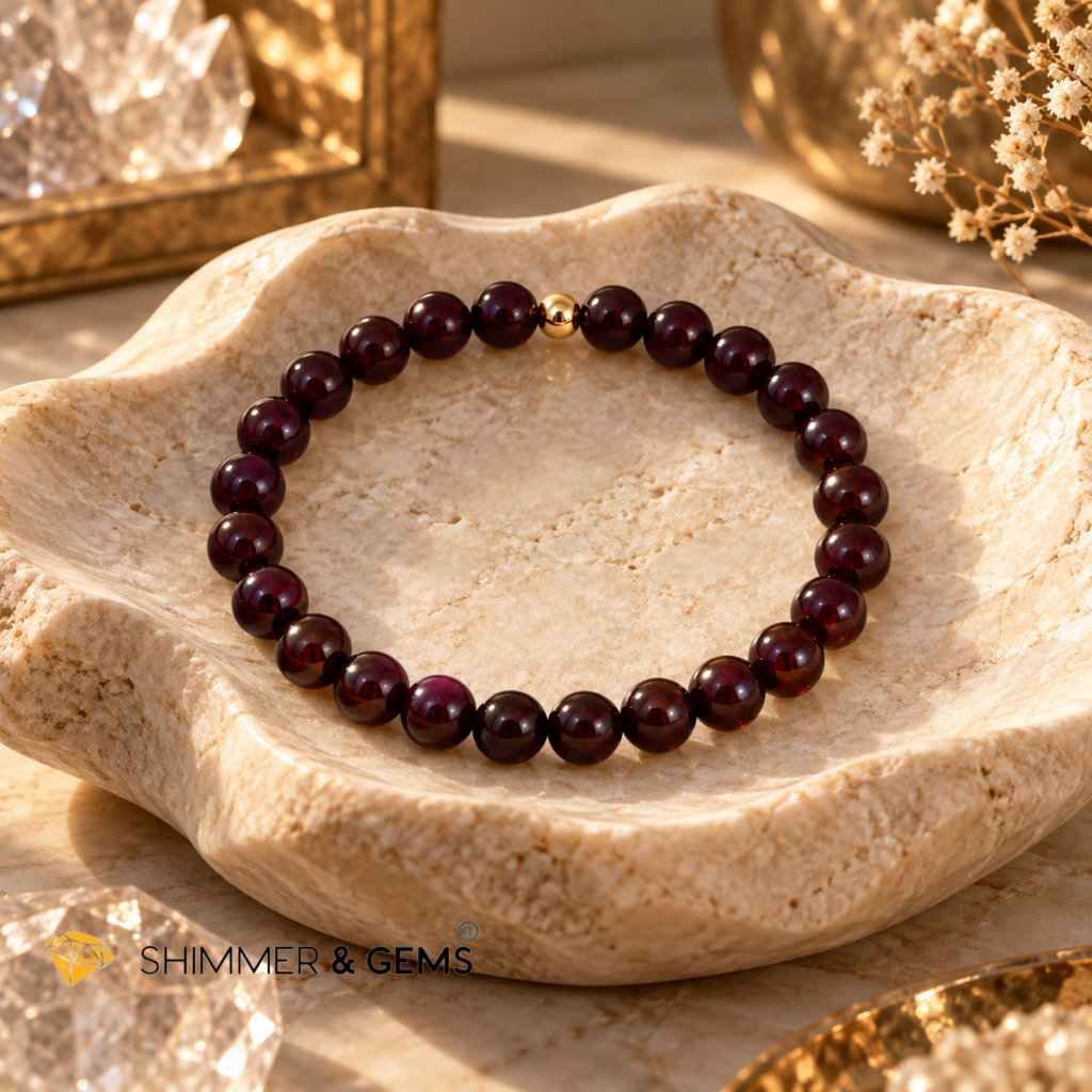 Garnet 6mm Bracelet with 14k gold filled bead