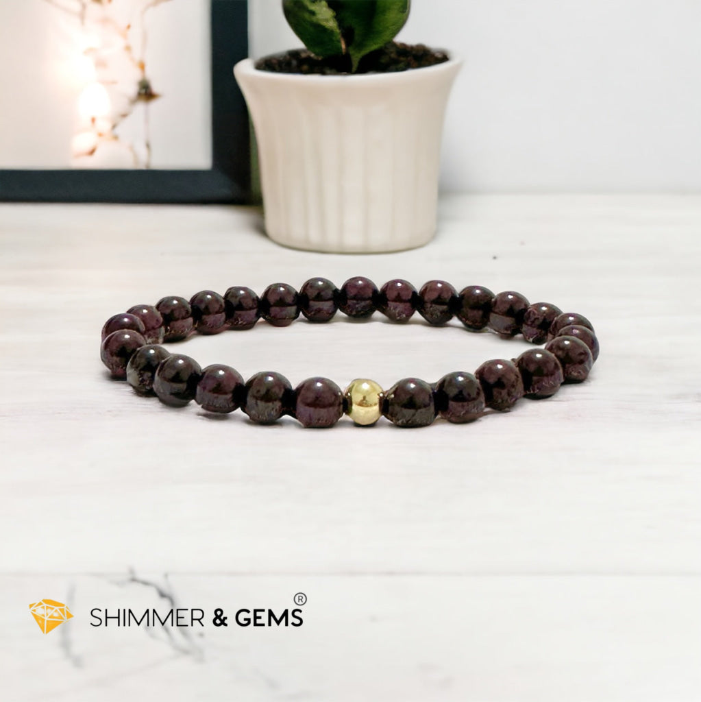 Garnet 6mm Bracelet with 14k gold filled bead