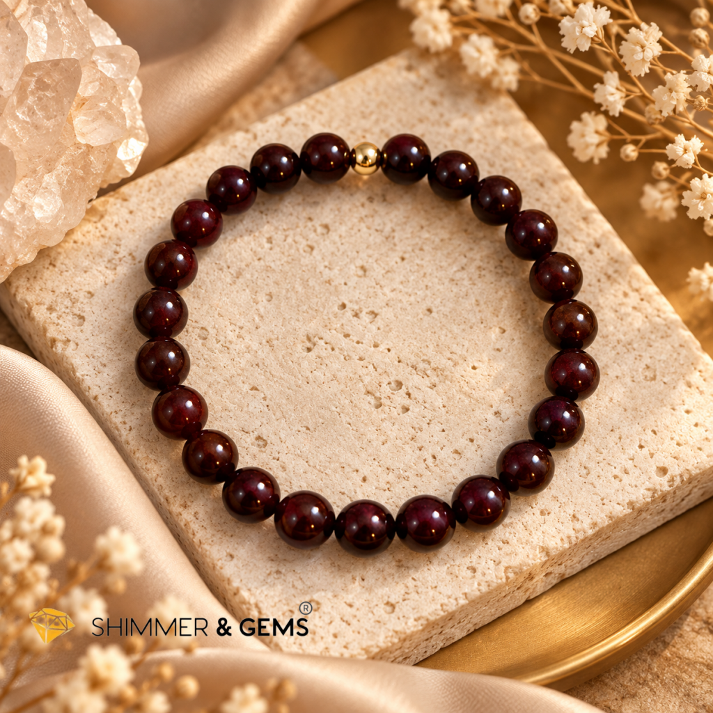 Garnet 6mm Bracelet with 14k gold filled bead
