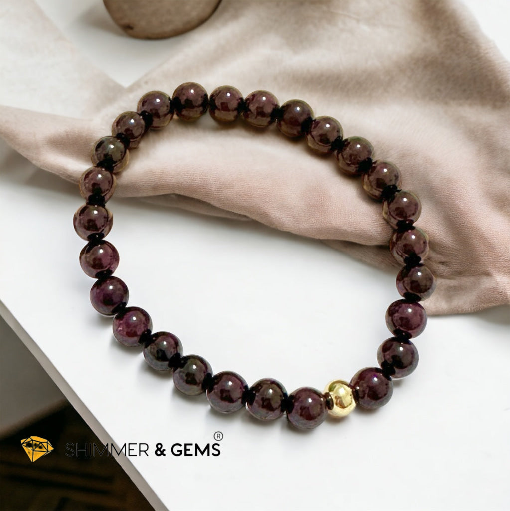 Garnet 6mm Bracelet with 14k gold filled bead