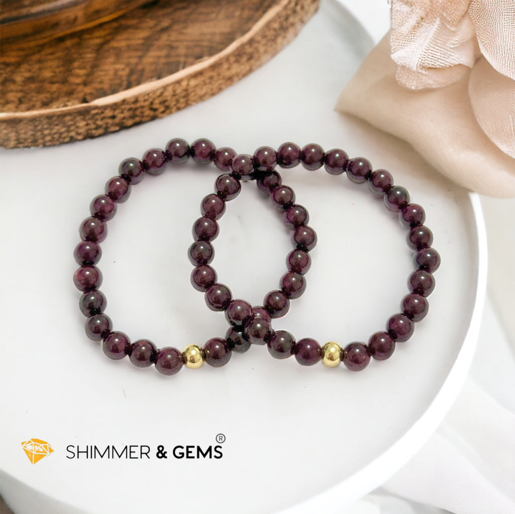 Garnet 6mm Bracelet with 14k gold filled bead