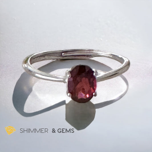 Garnet Oval 925 Silver Ring (Adjustable Size)