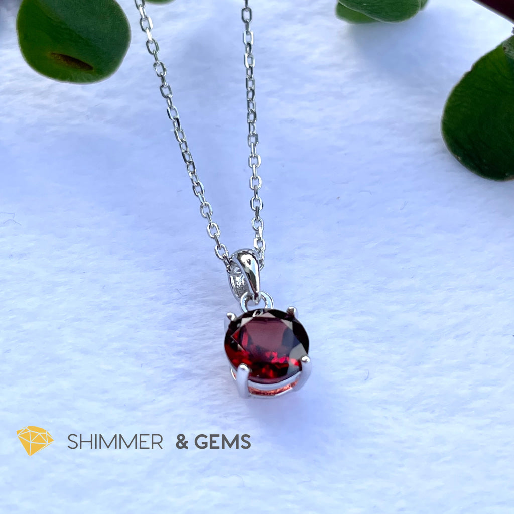 Garnet Round Pendant 7Mm (Life Force And Vitality) With 925 Silver Chain Charms & Pendants