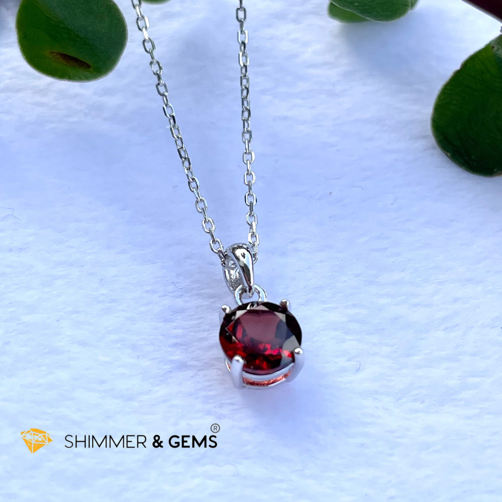 Garnet Round Pendant 7Mm (Life Force And Vitality) With 925 Silver Chain Charms & Pendants