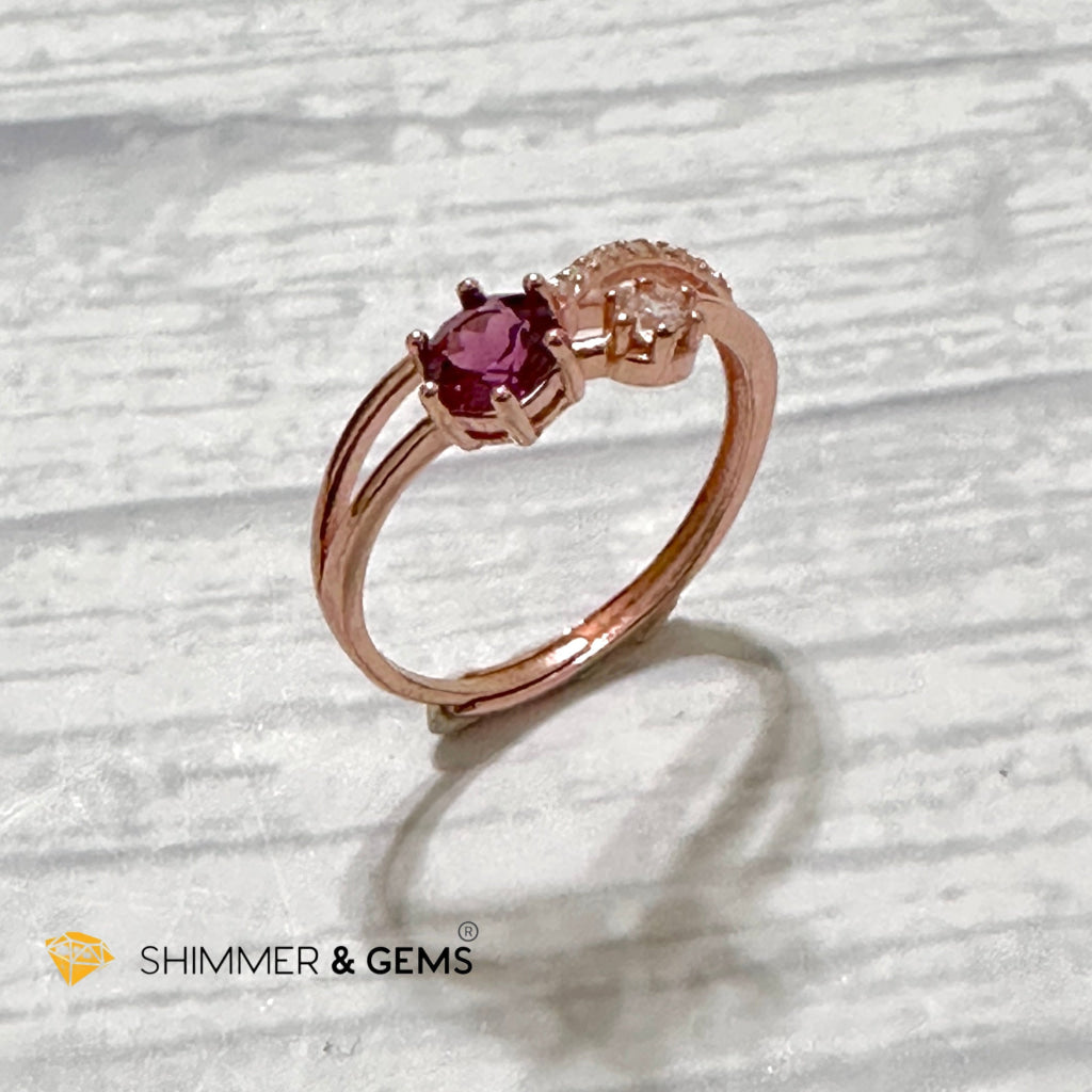 Garnet with Zirconia 925 Silver Rose Gold Ring