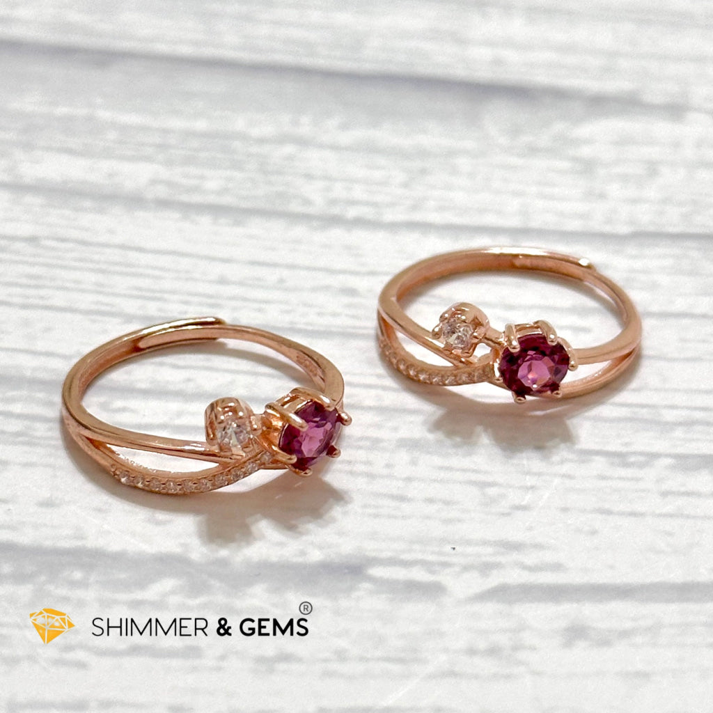 Garnet with Zirconia 925 Silver Rose Gold Ring