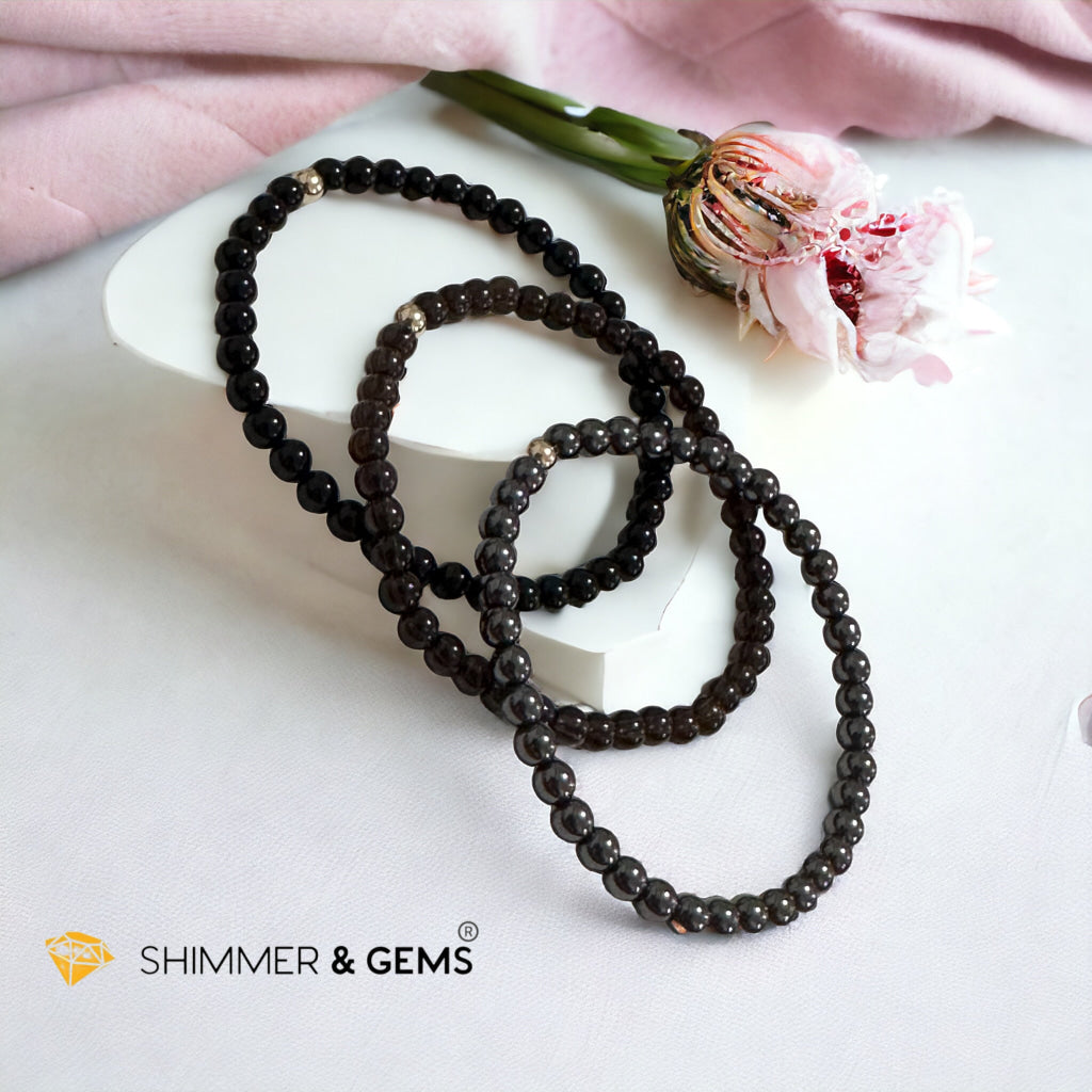 Ghost Month Protection Bundle Bracelets (4mm Onyx, Hematite & Smoky Quartz) with 14k gold filled @35% OFF