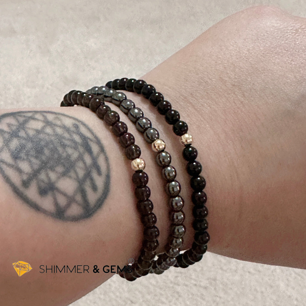 Ghost Month Protection Bundle Bracelets (4mm Onyx, Hematite & Smoky Quartz) with 14k gold filled @35% OFF