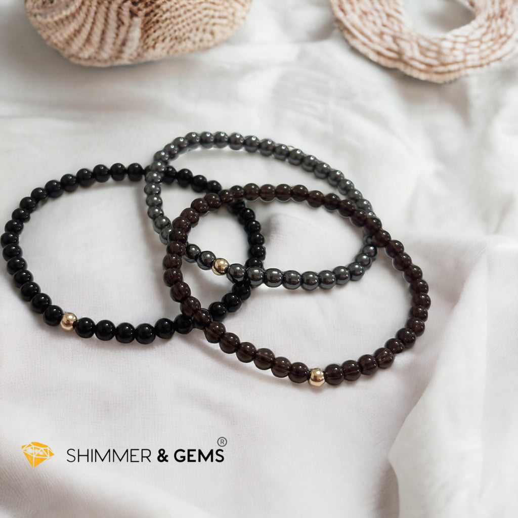 Ghost Month Protection Bundle Bracelets (4mm Onyx, Hematite & Smoky Quartz) with 14k gold filled @35% OFF