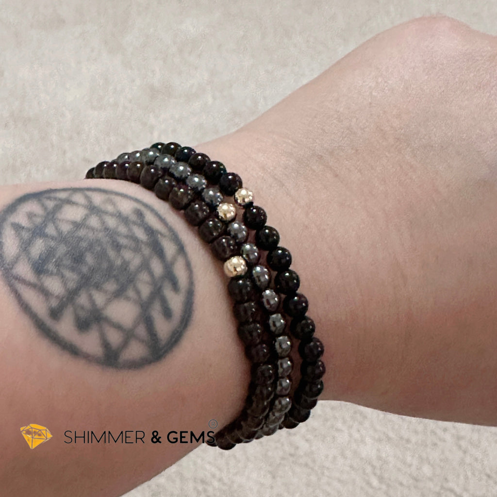 Ghost Month Protection Bundle Bracelets (4mm Onyx, Hematite & Smoky Quartz) with 14k gold filled @35% OFF