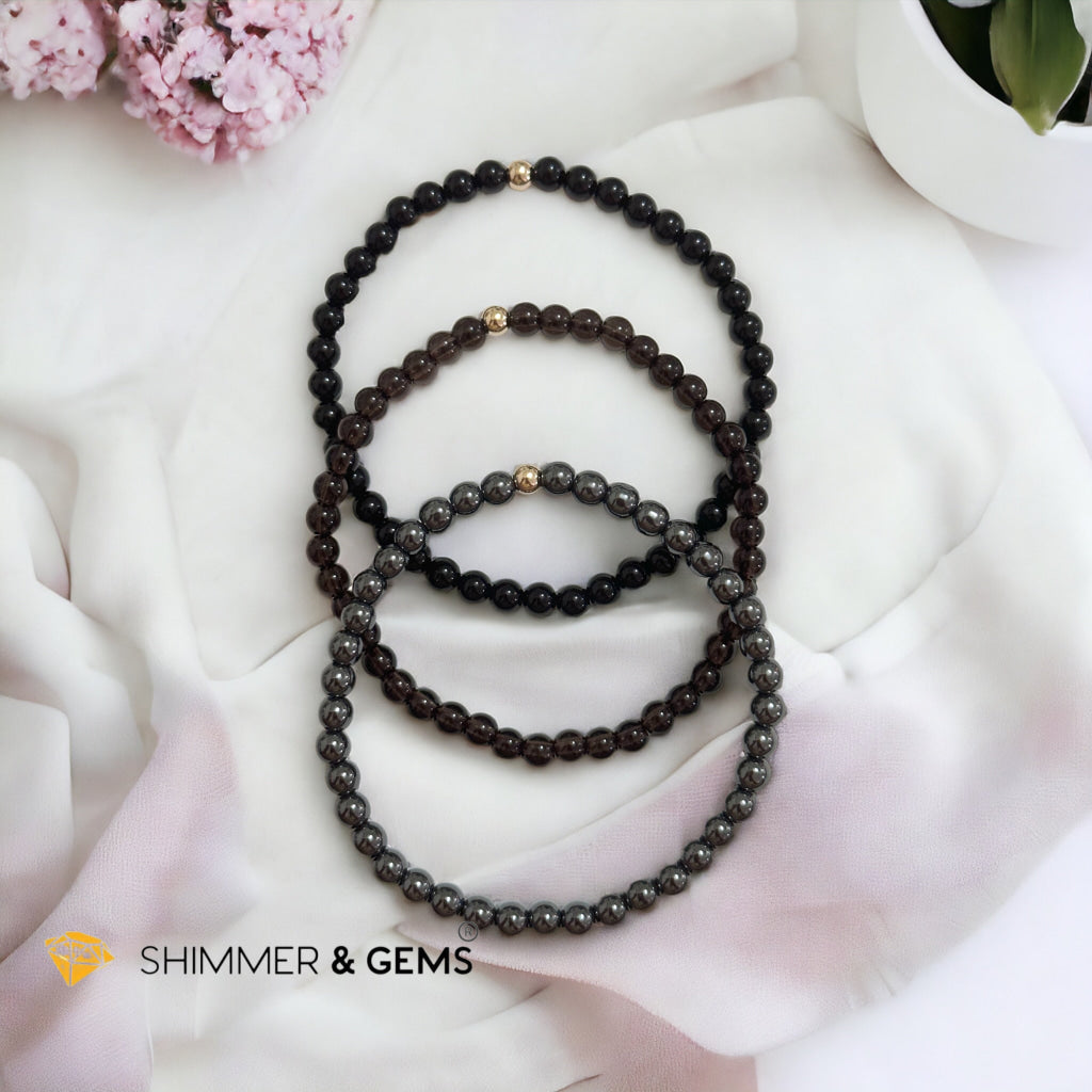 Ghost Month Protection Bundle Bracelets (4mm Onyx, Hematite & Smoky Quartz) with 14k gold filled @35% OFF