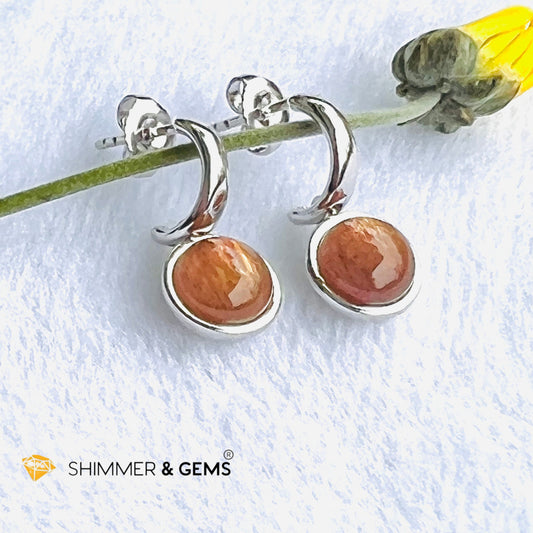 Gold Sunstone 8Mm Round Earrings (Dangling)